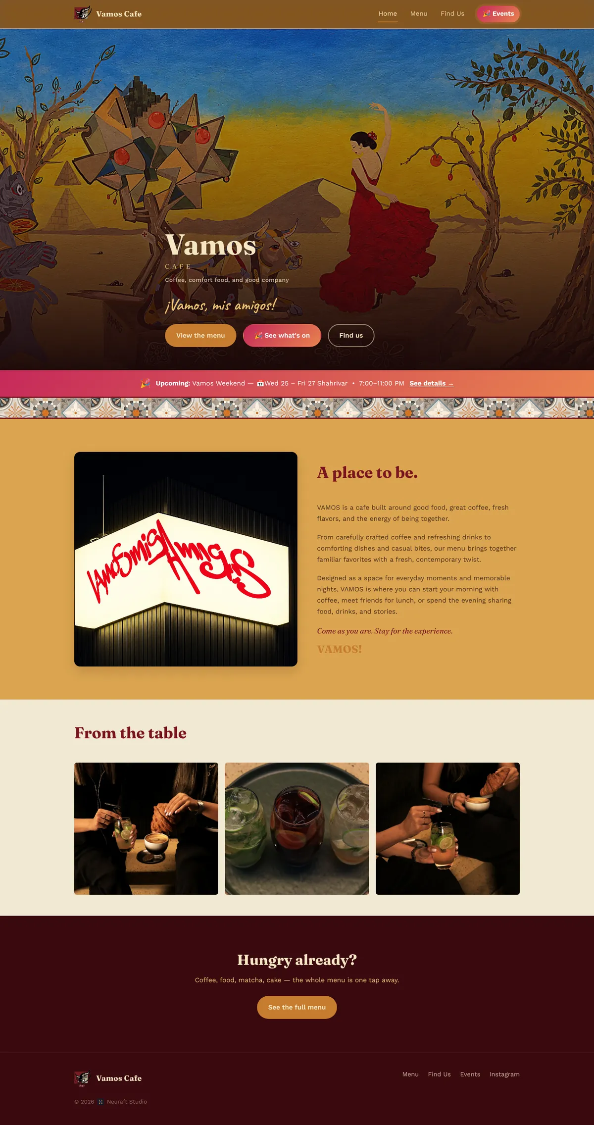 Vamos Cafe home page
