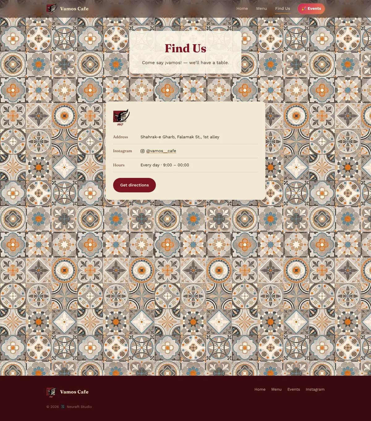 Vamos Cafe Find us page