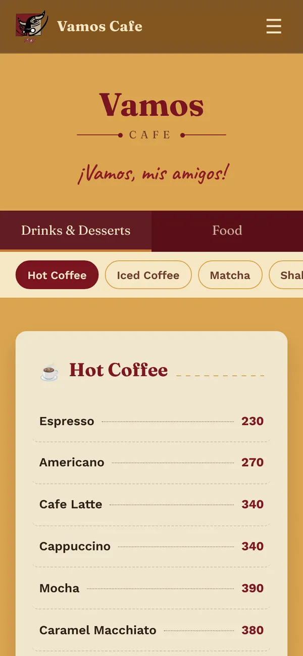 The menu on a phone
