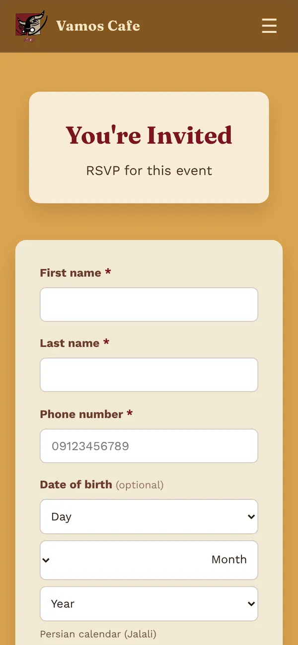 The RSVP form