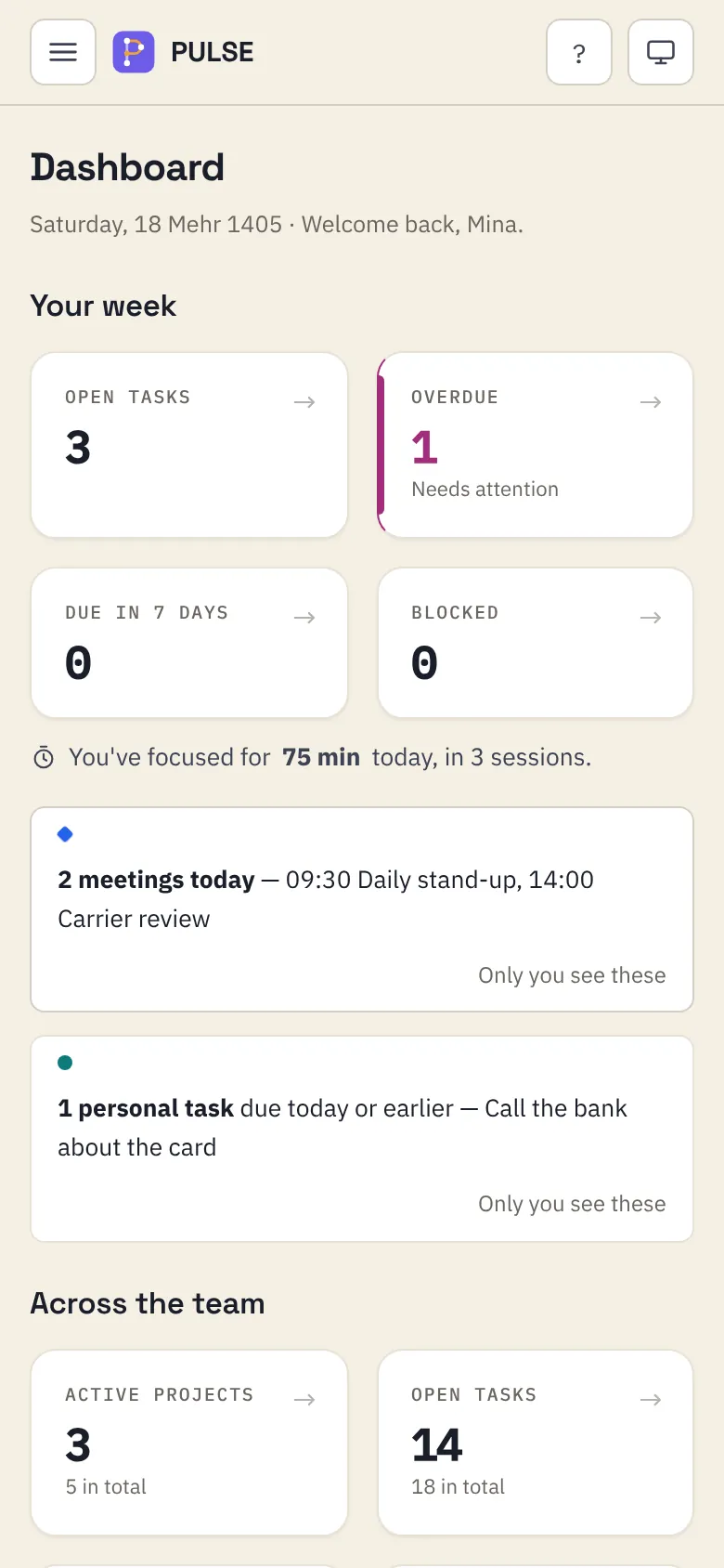 Pulse dashboard on a phone